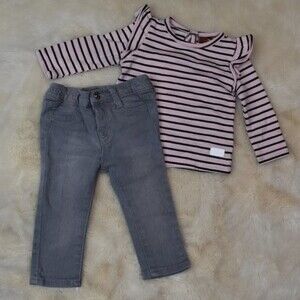 7 For All Mankind Denim Jeans Long Sleeve Striped Shirt Set